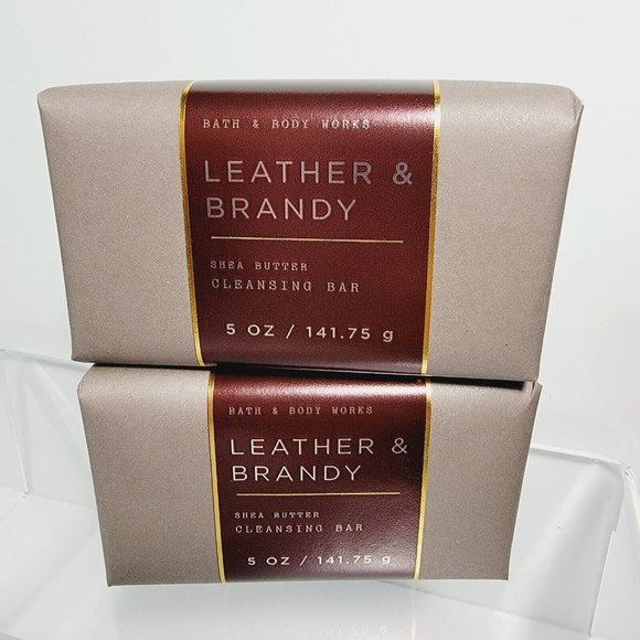 2 LEATHER & BRANDY Bath & Body Works Shea Butter Cleansing Body Bar Soap 5oz NEW - Picture 2 of 7